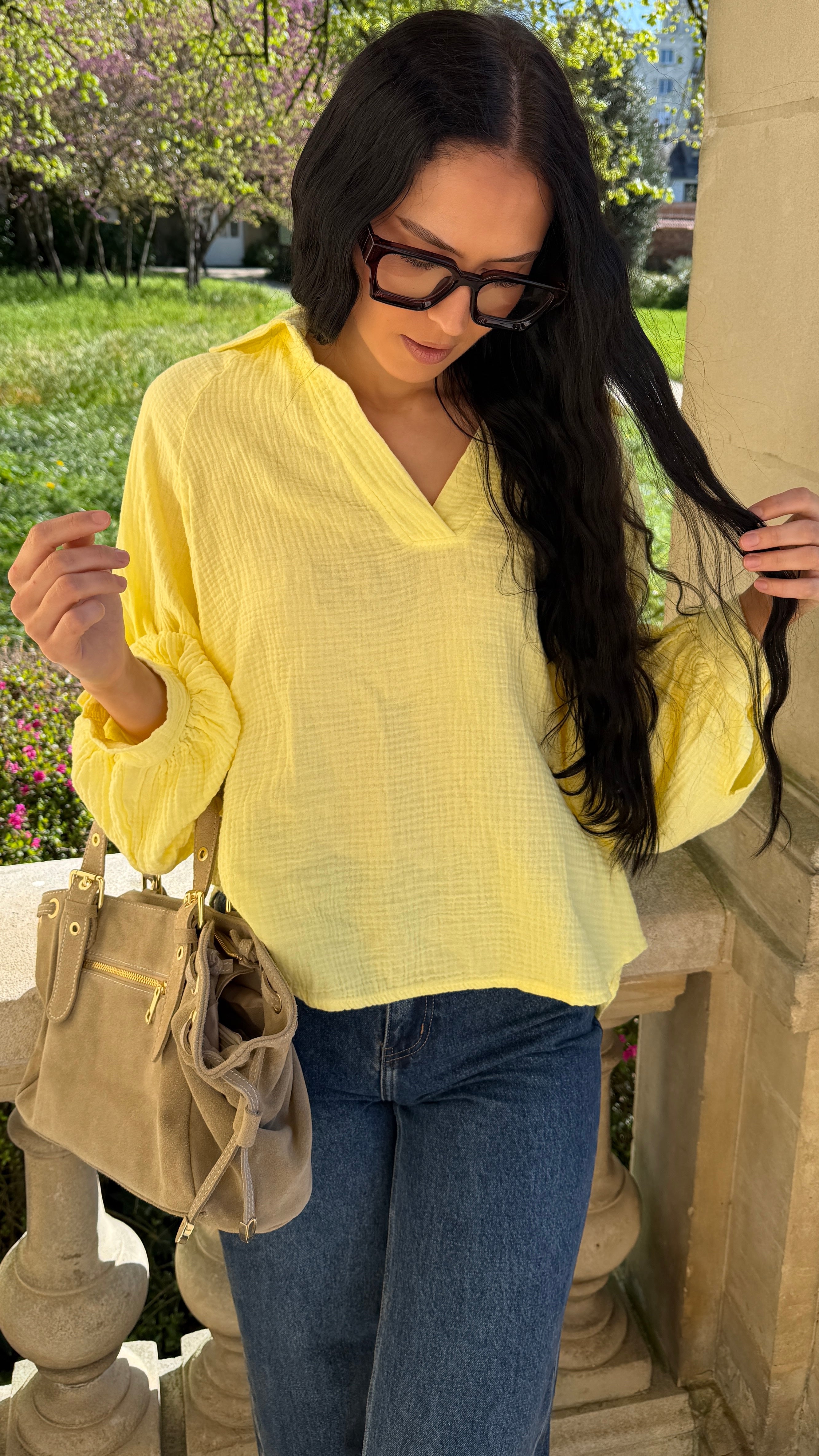 Chemise CREAMY Col V jaune 🇮🇹