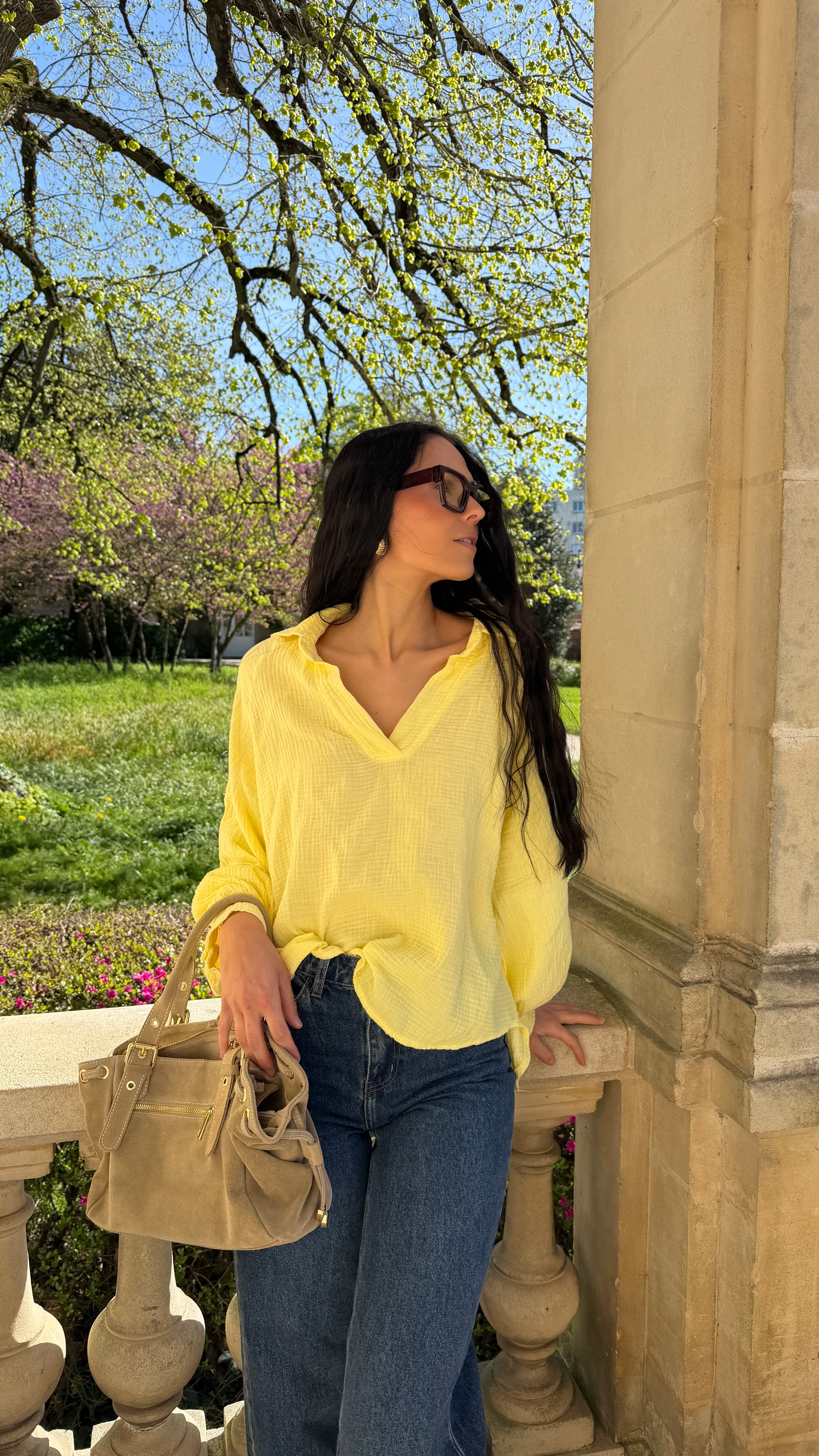 Chemise CREAMY Col V jaune 🇮🇹